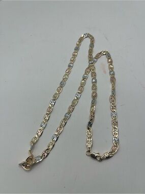 Gold filled unisex Tri-Tone Valentino Link Necklace - Women Jewelry 24” inch